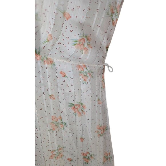 Floral Puff Sleeve Maxi Dress Beige/Pink Flowers Cottagecore Chic Boho Ruffle - Picture 5 of 8